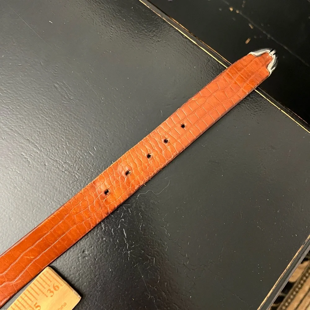 Vintage Tan‎ Leather Alligator Pattern Silver Tone Buckled Belt Sz XL 40-42
